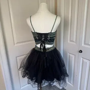 dave and johnny black beaded dress Sheer-Corset Long Beaded Prom Dress with Lace-Up Back Silver Grey / 00